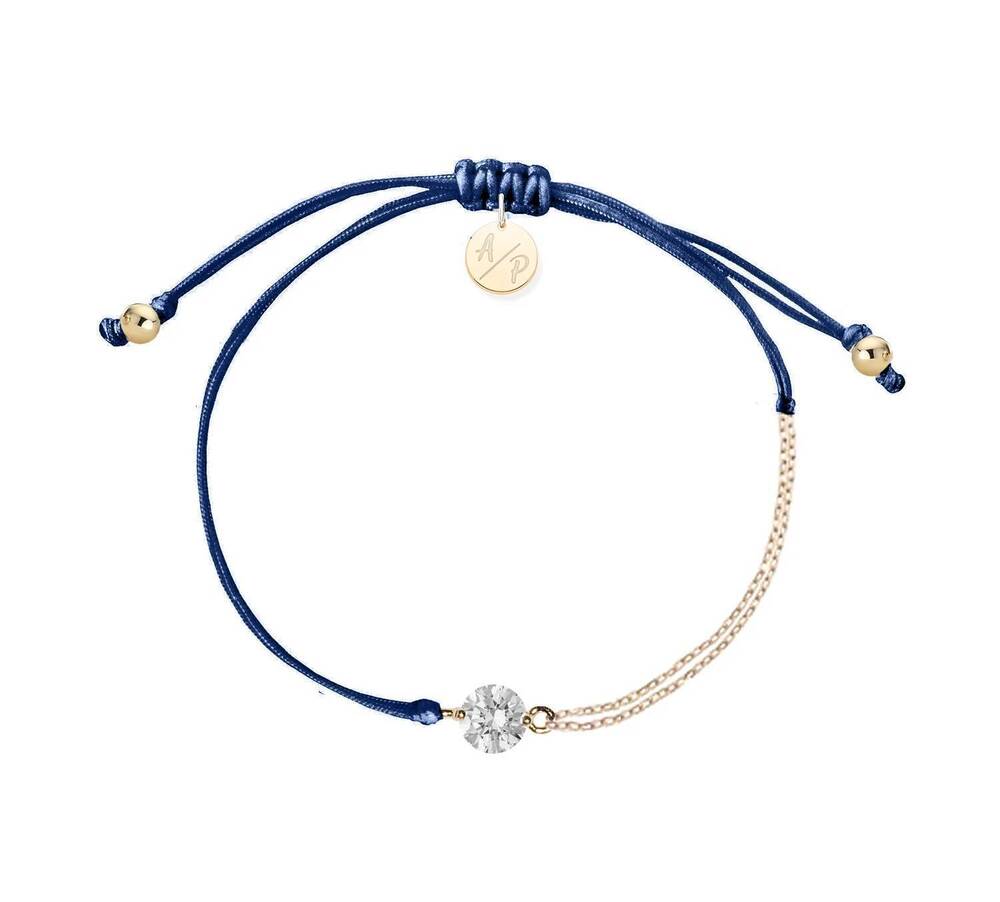 NEW ADRIANA PAPPAS women's cz solitaire bracelet on colored cord in navy